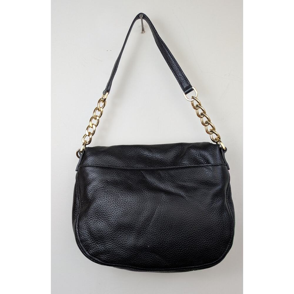 Michael Kors Acorn Shoulder Bag Black Pebbled Leather Gold Chain Link Tassel - Picture 2 of 12